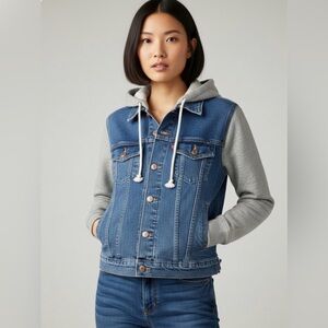 Levi's Hybrid Denim Trucker Jacket Blue Jean with Grey Hoodie Sleeves XL